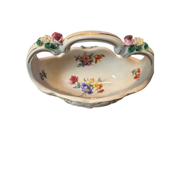 Vtg Leube & Co. Dresden Germany Floral Porcelain Basket Floral Handle Rare Read - Picture 1 of 16